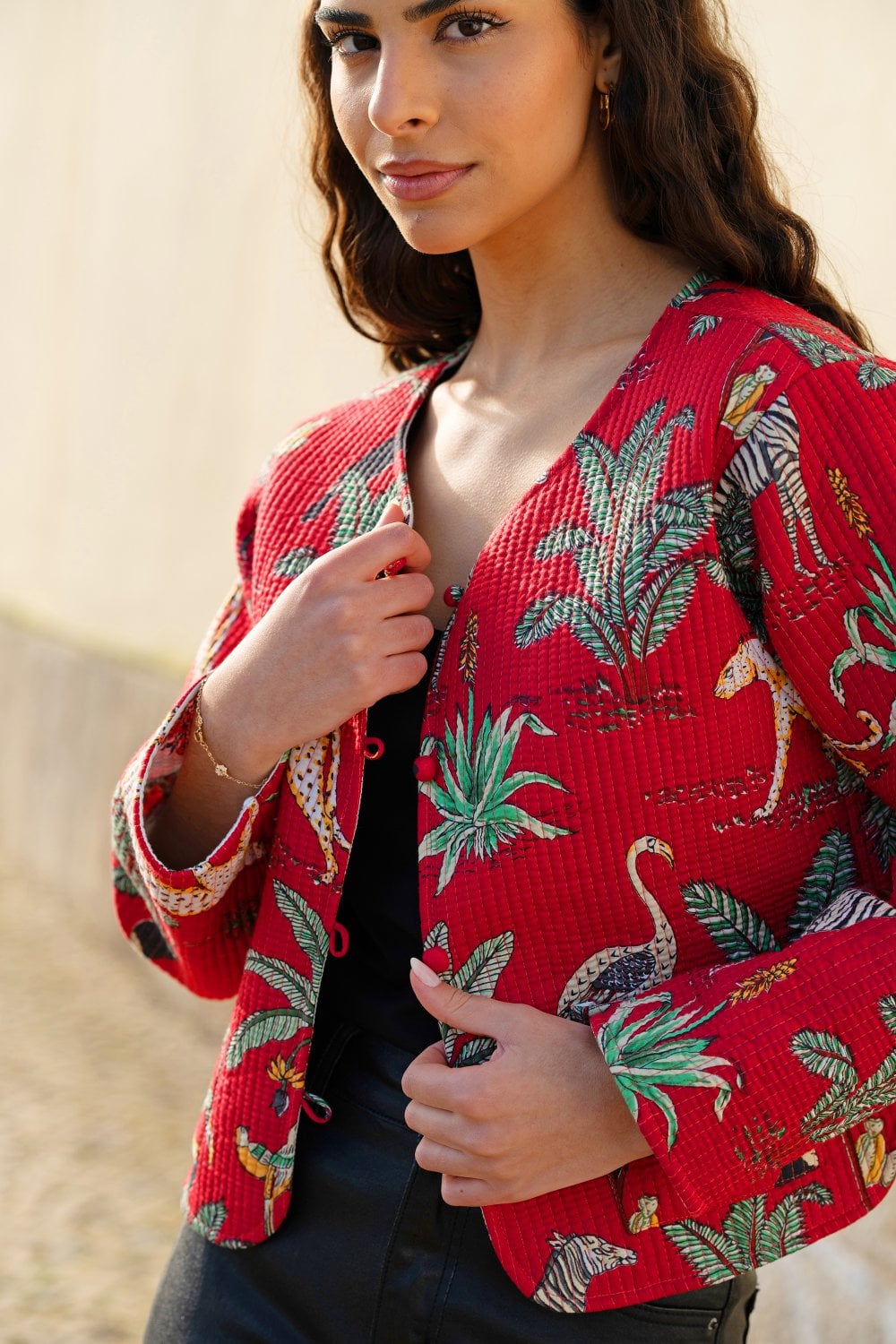 Animal Print Reversible Cotton Cropped Quilted Jacket