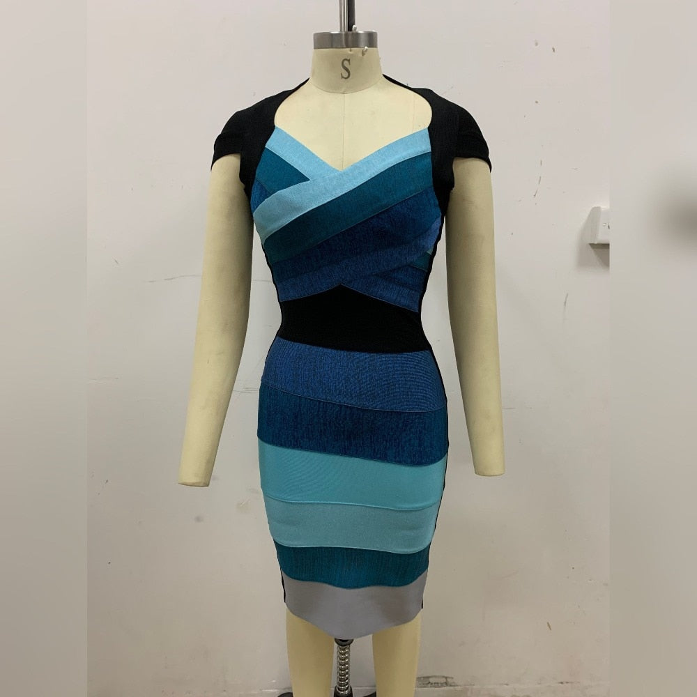 Blue Gradient Square Bandage Dress