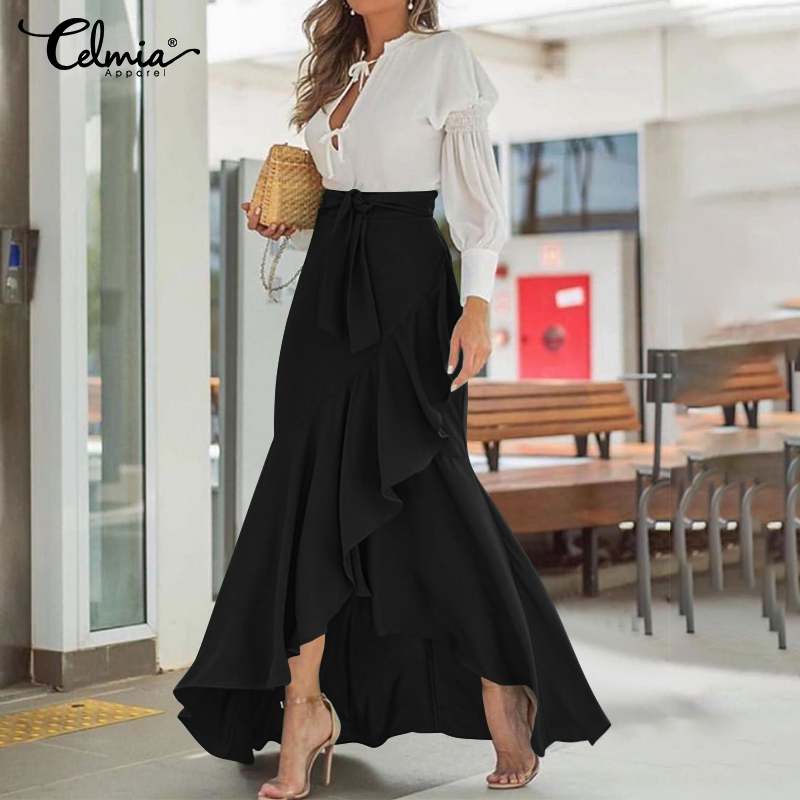 Casual Street Ruffles Party Maxi Jupes Long Skirt