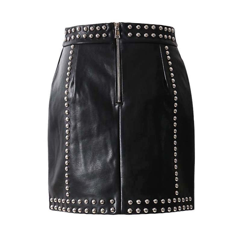 TwoTwinStyle Heavy Rivets PU Leather Punk Mini Skirt