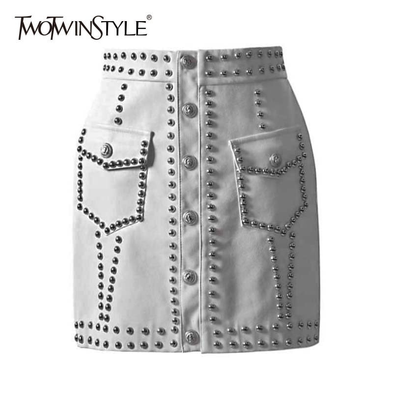 TwoTwinStyle Heavy Rivets PU Leather Punk Mini Skirt