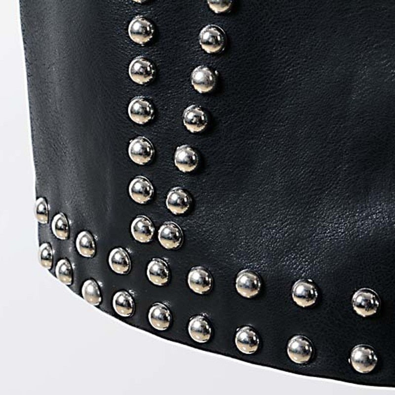 TwoTwinStyle Heavy Rivets PU Leather Punk Mini Skirt