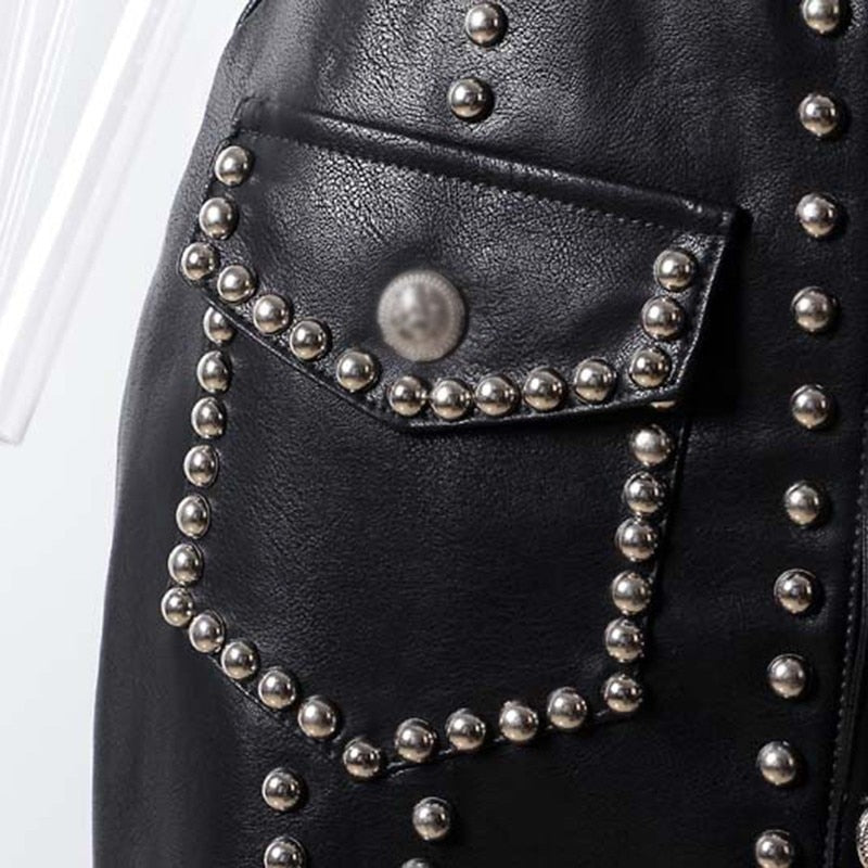 TwoTwinStyle Heavy Rivets PU Leather Punk Mini Skirt