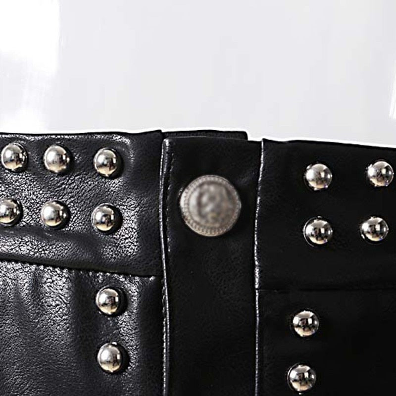 TwoTwinStyle Heavy Rivets PU Leather Punk Mini Skirt