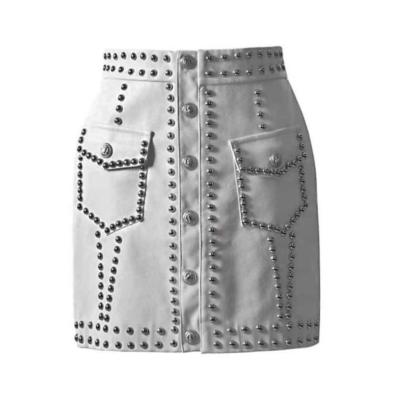 TwoTwinStyle Heavy Rivets PU Leather Punk Mini Skirt