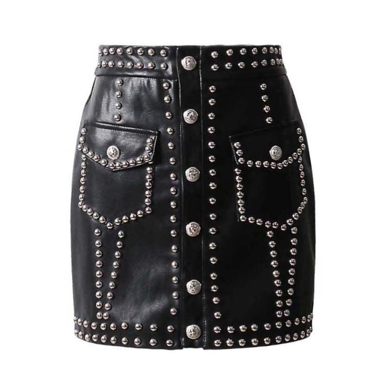 TwoTwinStyle Heavy Rivets PU Leather Punk Mini Skirt