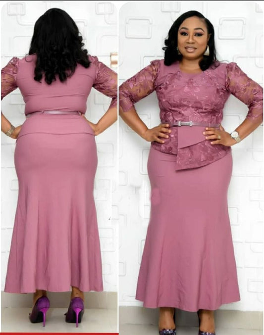 Patchwork Elegant Long Lace Dress - .XL-5XL