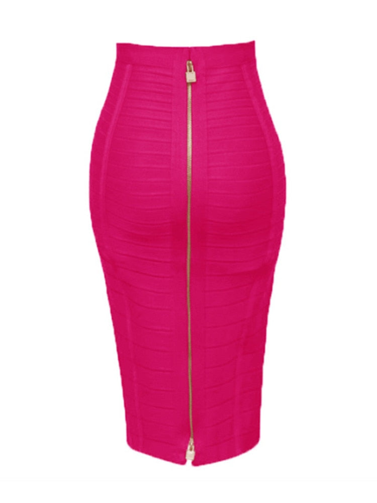 Sexy Solid Elastic Zipper Bodycon Pencil Skirt. 58cm length. 16 Colours.