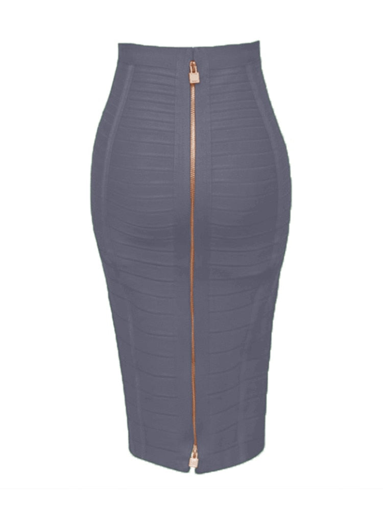 Sexy Solid Elastic Zipper Bodycon Pencil Skirt. 58cm length. 16 Colours.