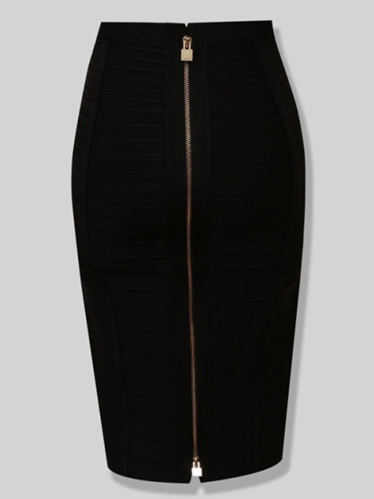 Sexy Solid Elastic Zipper Bodycon Pencil Skirt. 58cm length. 16 Colours.