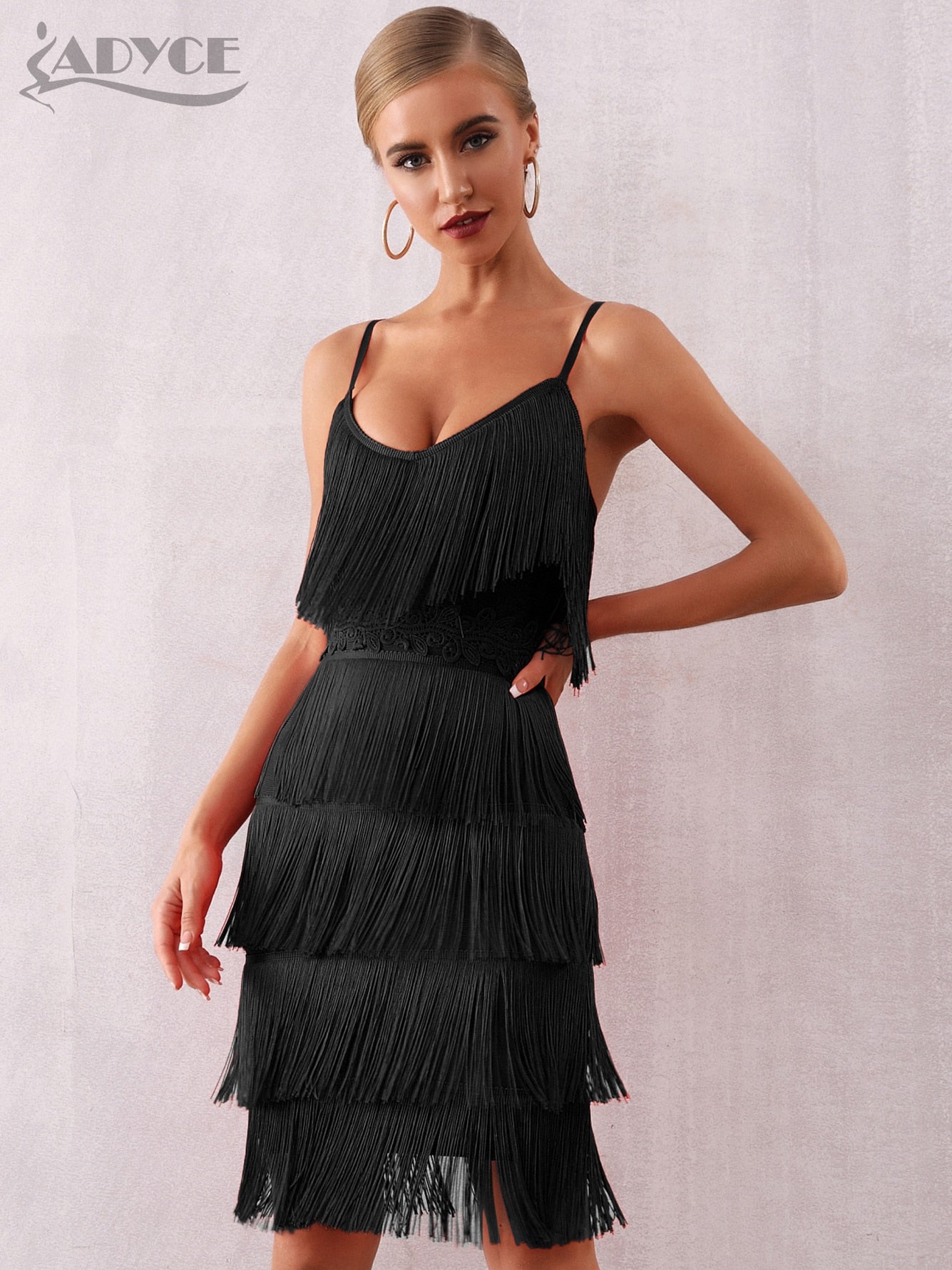 Fringe Red Club or Party Dress - Vestidos Elegant Midi Celebrity