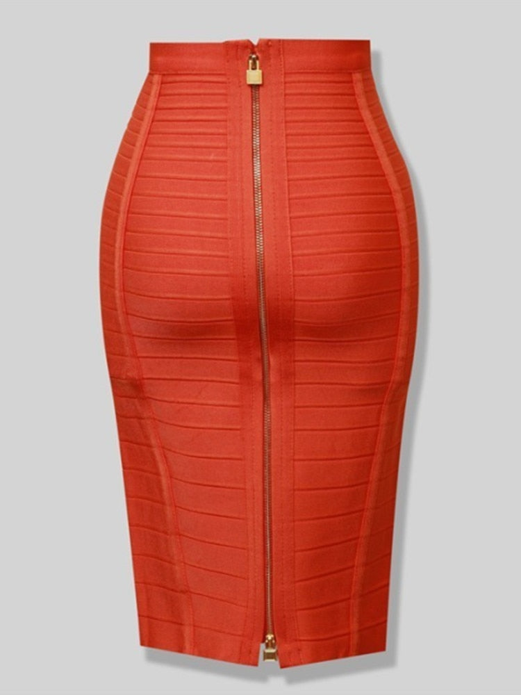 Sexy Solid Elastic Zipper Bodycon Pencil Skirt. 58cm length. 16 Colours.