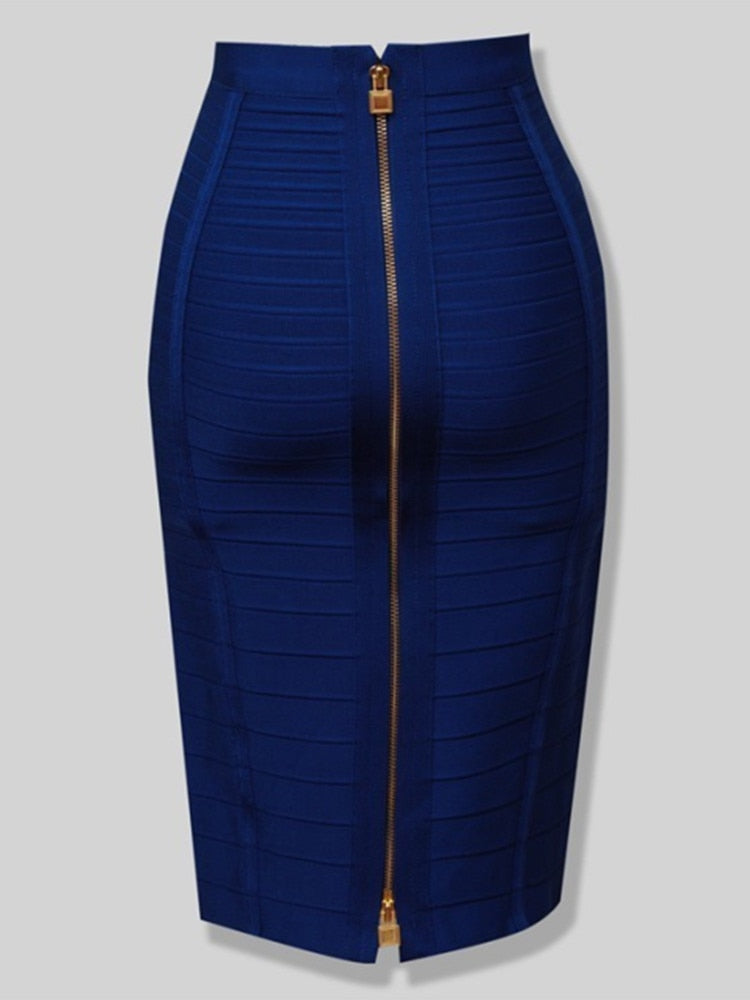 Sexy Solid Elastic Zipper Bodycon Pencil Skirt. 58cm length. 16 Colours.