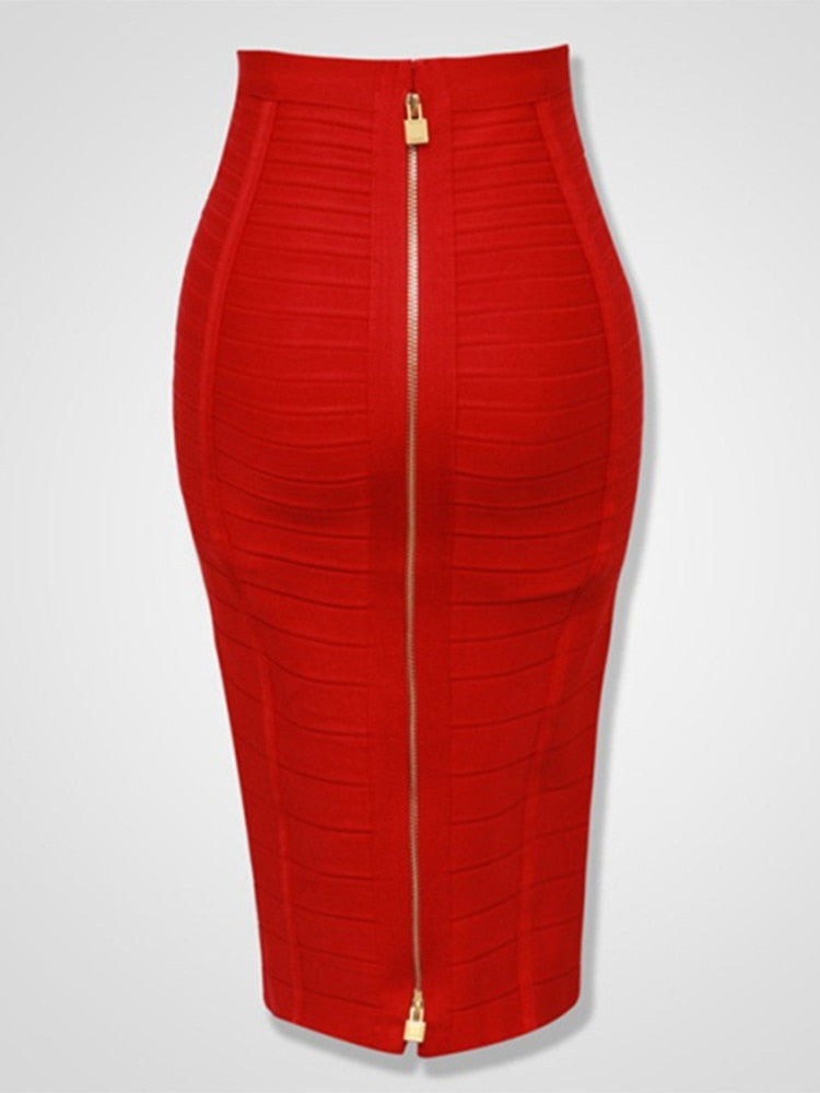 Sexy Solid Elastic Zipper Bodycon Pencil Skirt. 58cm length. 16 Colours.