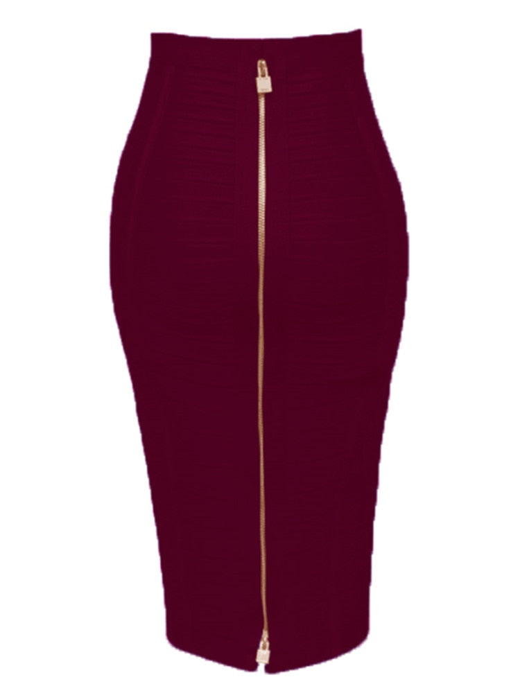 Sexy Solid Elastic Zipper Bodycon Pencil Skirt. 58cm length. 16 Colours.