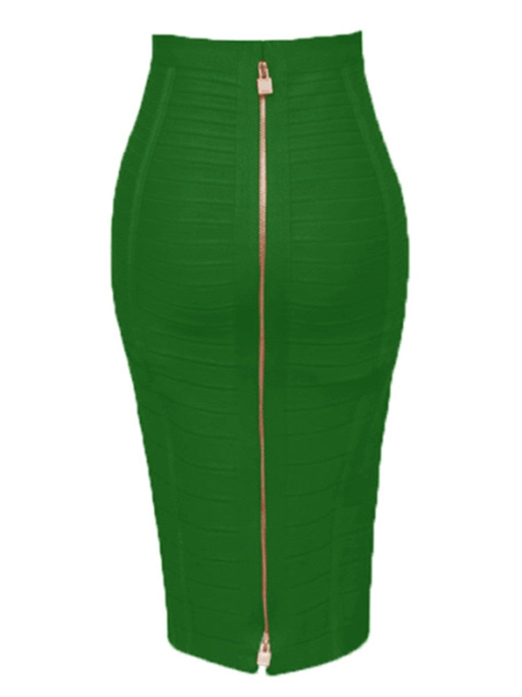 Sexy Solid Elastic Zipper Bodycon Pencil Skirt. 58cm length. 16 Colours.