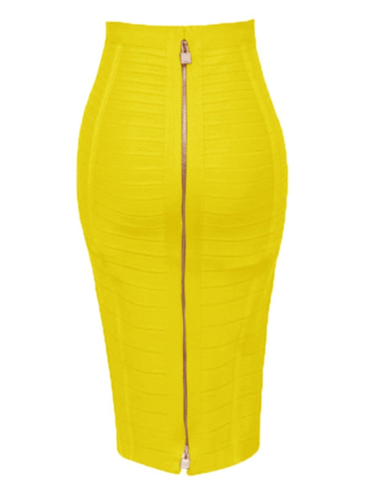 Sexy Solid Elastic Zipper Bodycon Pencil Skirt. 58cm length. 16 Colours.