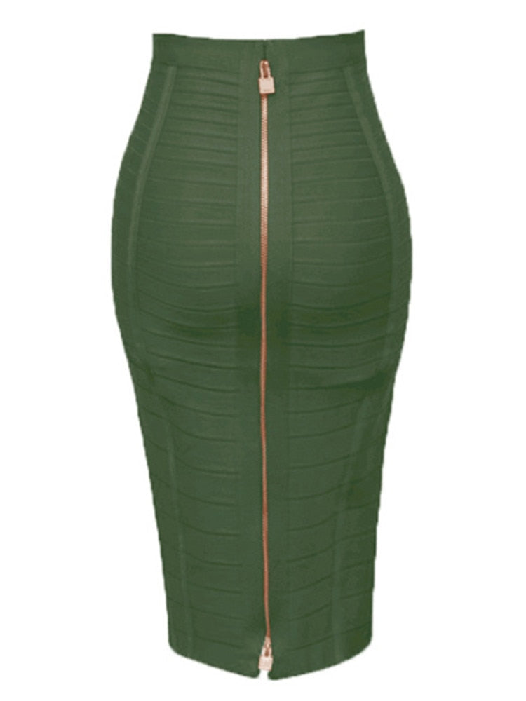 Sexy Solid Elastic Zipper Bodycon Pencil Skirt. 58cm length. 16 Colours.